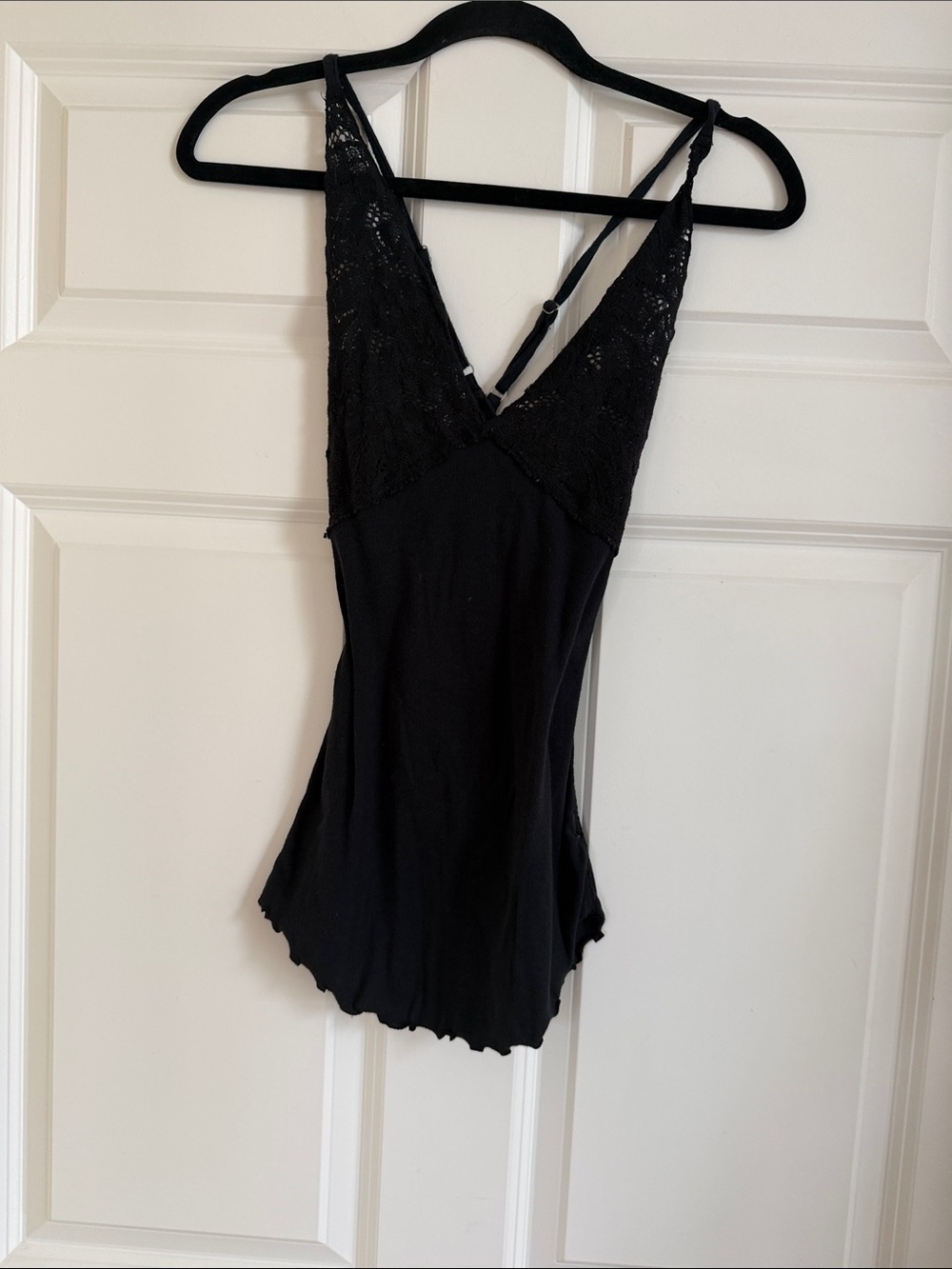 Free People Black Lace-Trim V-Neck Chemise